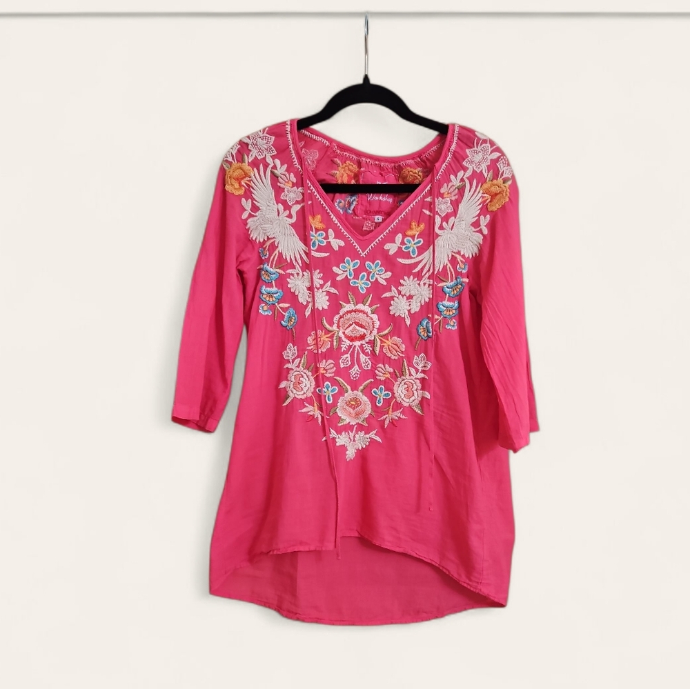 Johnny Was Pink Floral Embroidered Tunic